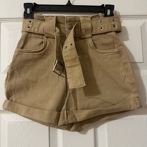 Bershka High Waist Tan Women's Shorts